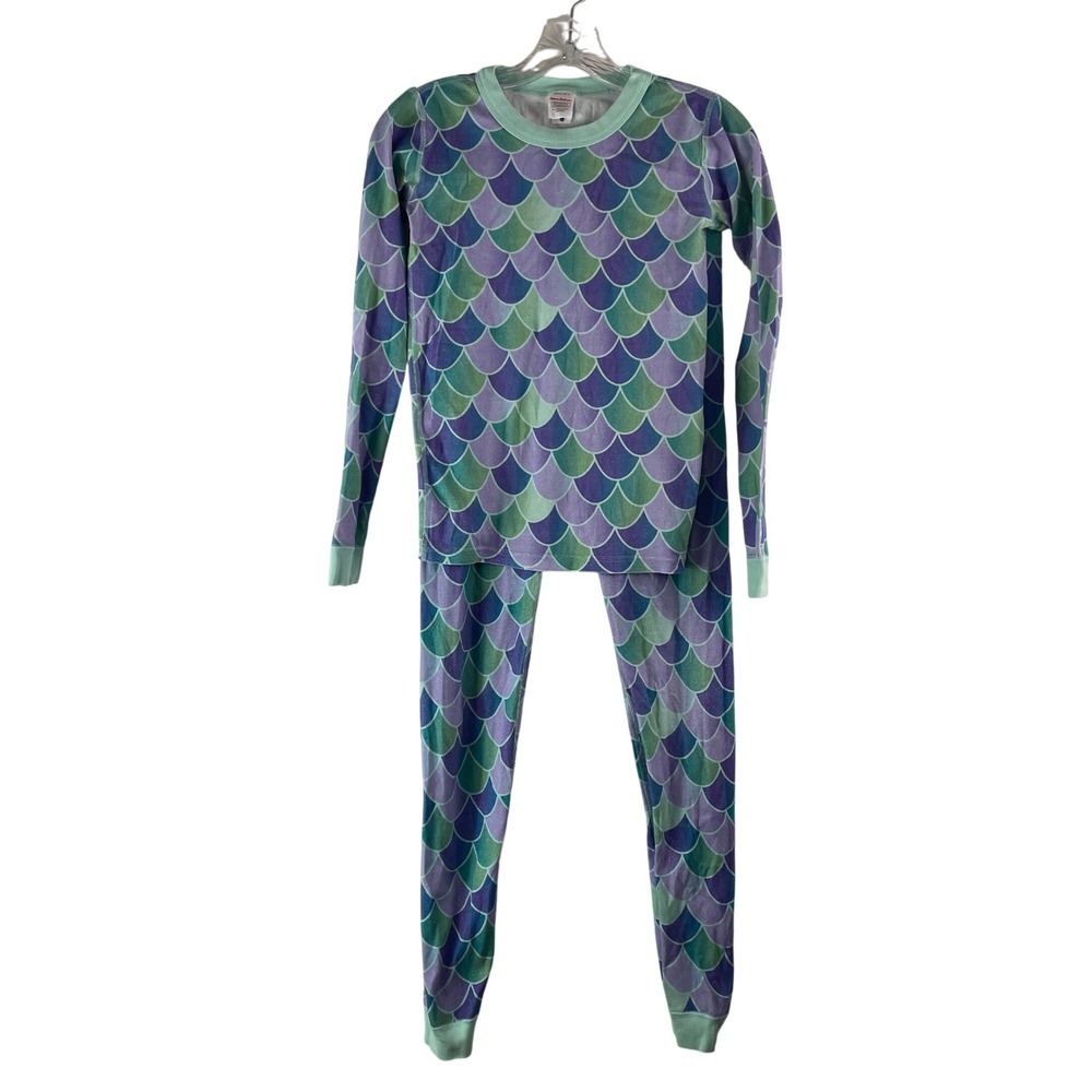 Hanna Andersson‎ Mermaid Scale Pajama Set 14 Purple Green Shirt Pants Organic